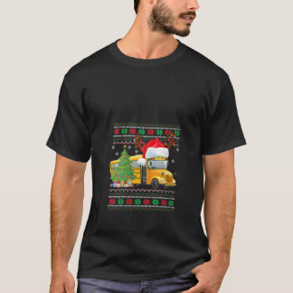 School Bus Driver Reindeer Santa Hat Ugly Christma T-Shirt
