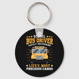 School Bus Driver Safely Delivering Keychain