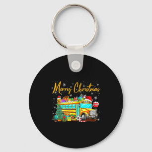 School Bus Driver Santa Hat Merry Christmas Tree M Keychain