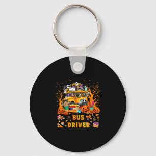 School bus driver skeleton pumpkin season fall keychain