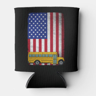 School Bus Driver Usa American Flag Bus Driver  Can Cooler