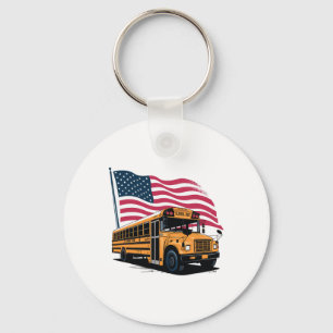 School Bus Driver Usa Flag  Keychain