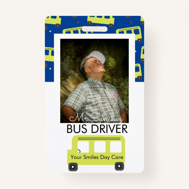 School Bus Driver Yellow Confetti Day Care Badge (Front)