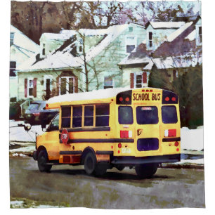 School Bus Driving Home in Winter