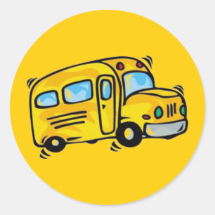 SCHOOL BUS GRAPHIC BACK ELEMENTARY GRADES LEARNING CLASSIC ROUND STICKER