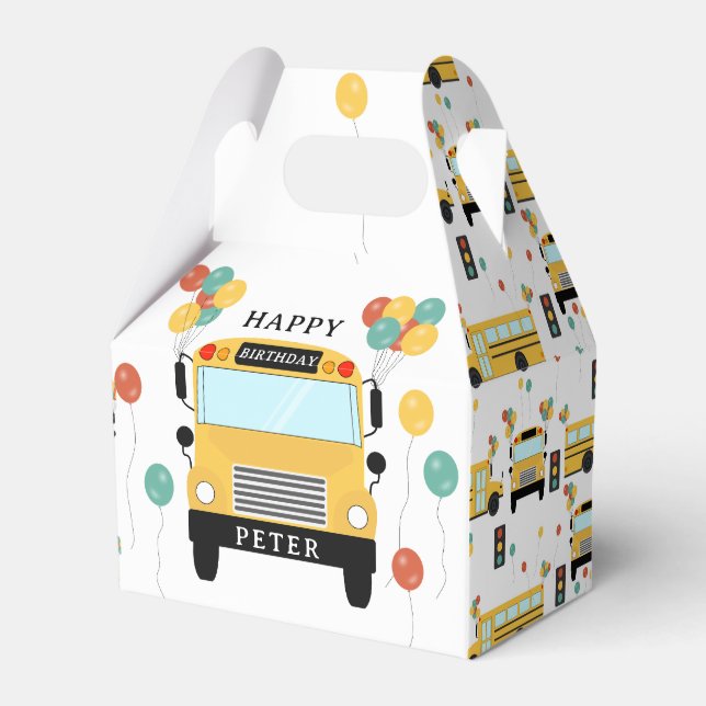 School Bus Kids Birthday Party Favor Box (Front Side)