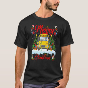 School Bus Lights Xmas Tree Santa School Bus Chri T-Shirt