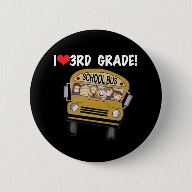 School Bus Love 3rd Grade 2 Inch Round Button (Front)