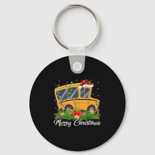School Bus Lover Matching Santa Hat School Bus Chr Keychain