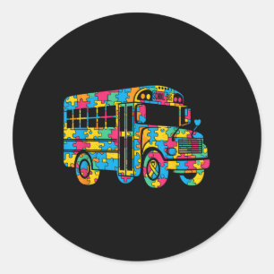 School Bus Puzzle Autism Awareness Autistic Womens Classic Round Sticker