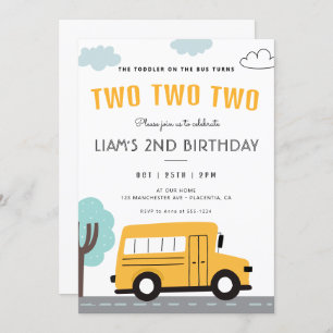 School Bus Second birthday Wheels on the Bus Party Invitation