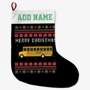 School Bus Ugly Christmas Sweater Large Christmas Stocking