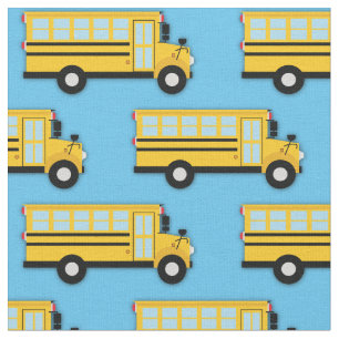 School Bus Vehicles Cute Kids Fabric
