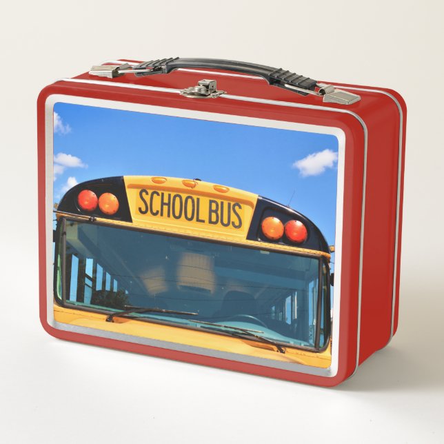 School Bus With Amber and Red Lights Metal Lunch Box (Front)