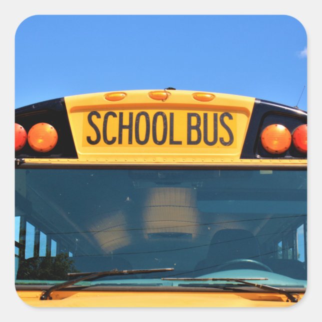 School Bus With Amber and Red Lights Square Sticker (Front)