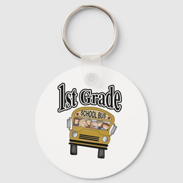 School Bus with Kids 1st Grade Keychain (Front)