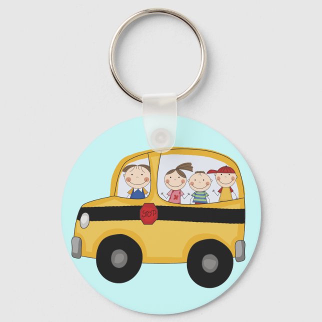 School Bus with Kids T-shirts and Gifts Keychain (Front)