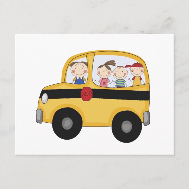 School Bus with Kids T-shirts and Gifts Postcard (Front)