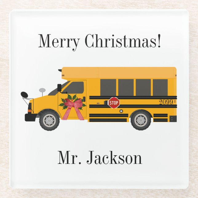 School Children Bus Christmas Glass Coaster (Front)