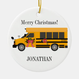 School Children Bus Personalized Ceramic Ornament