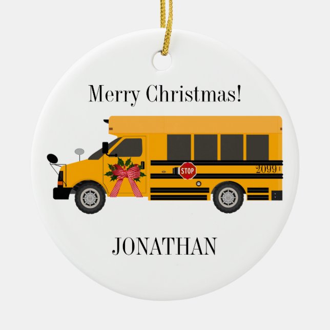 School Children Bus Personalized Ceramic Ornament (Front)