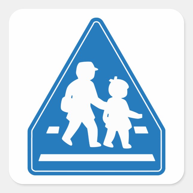 School Children Crossing >> Japanese Traffic Sign Square Sticker (Front)