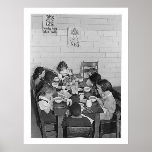 School Children Eating Lunch - Vintage Poster (Front)