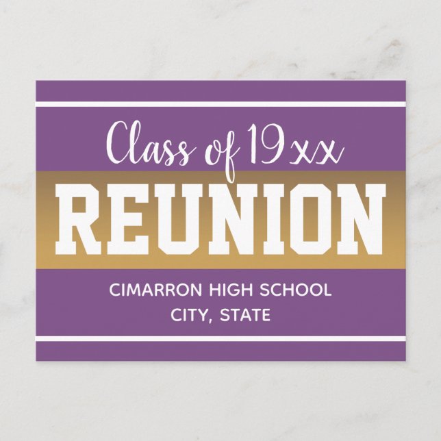 School Class Reunion Save the Date Purple Announcement Postcard (Front)