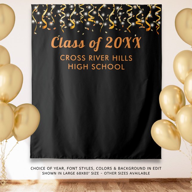 School Class Year Photo Backdrop Black Orange Tapestry (Creator Uploaded)