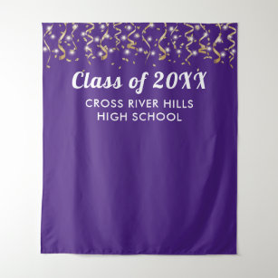 School Class Year Photo Backdrop Purple Gold White Tapestry