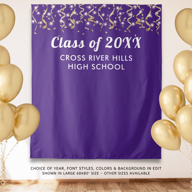 School Class Year Photo Backdrop Purple Gold White Tapestry (Creator Uploaded)