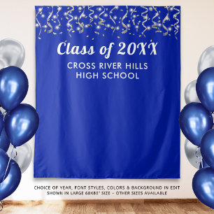School Class Year Photo Backdrop Royal Blue Silver Tapestry