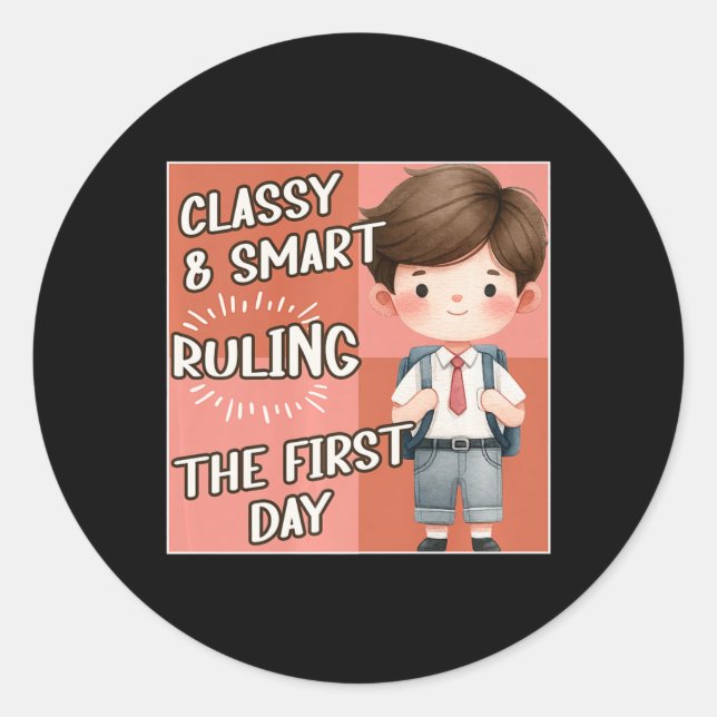 School Cly Smart Ruling The First Day Kindergarten Classic Round Sticker (Front)