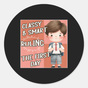 School Cly Smart Ruling The First Day Kindergarten Classic Round Sticker