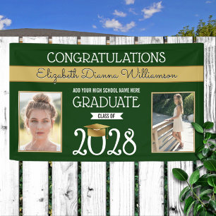 School Colors Green and Gold Graduation Banner