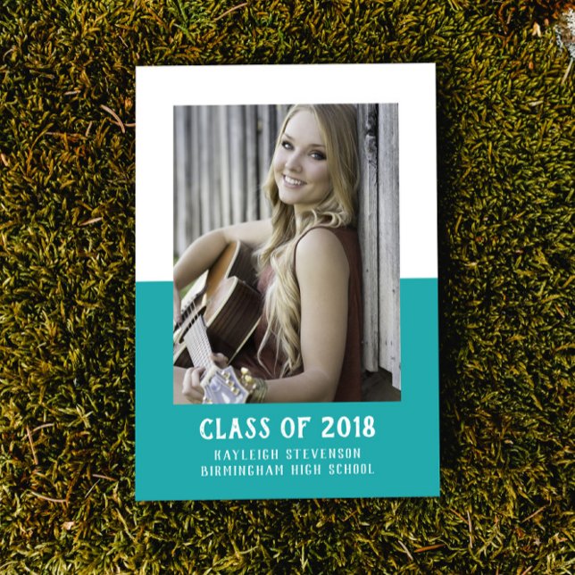 School Colour Block Graduation Invite | Teal (School Color Block Photo Graduation Invite - Teal)