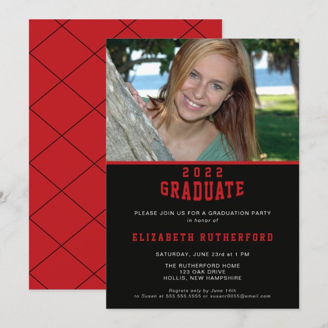 School Colours 20XX Graduate Photo Card (Front/Back)