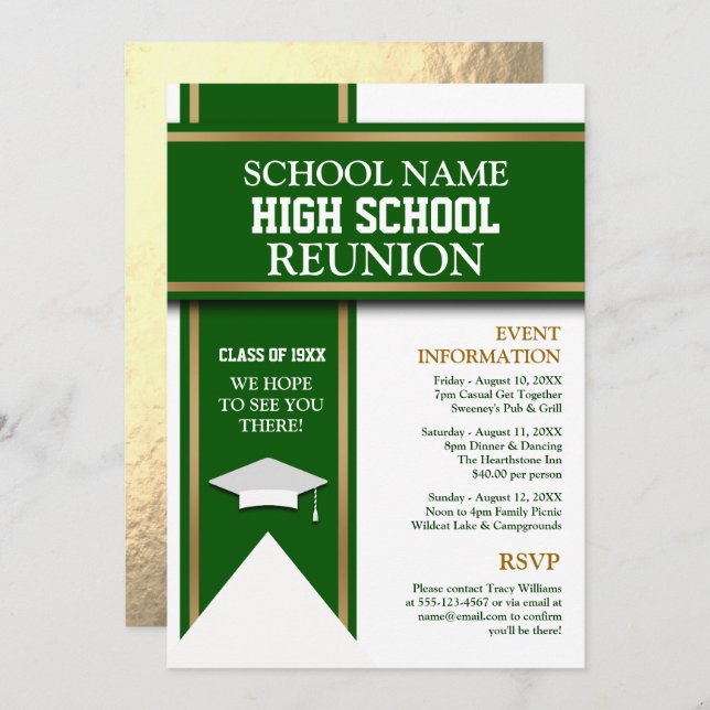 School Colours Banner Custom Class Reunion Invitation (Front/Back)