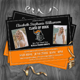 School Colours Black and Orange Graduation Party Invitation