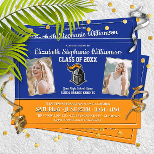 School Colours Blue and Orange Graduation Party Invitation