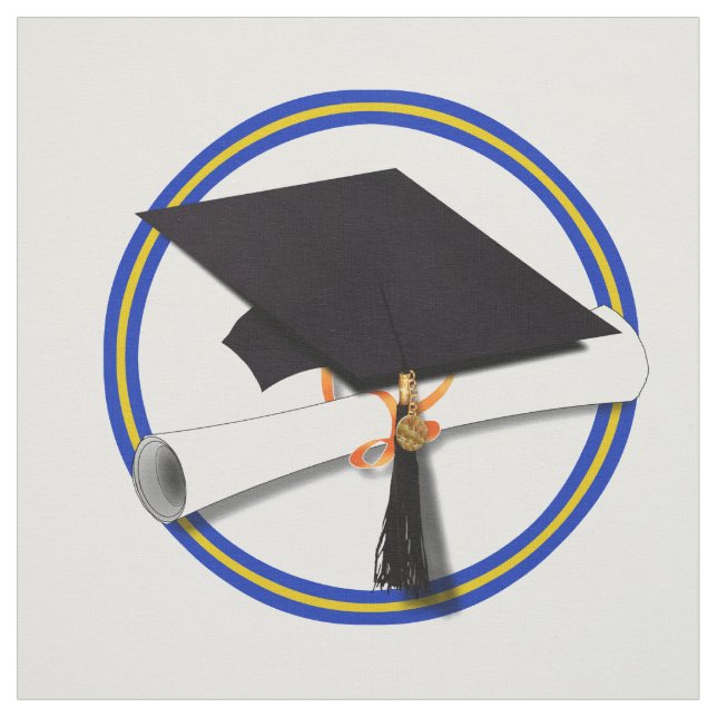 School Colours Blue & Gold Grad Cap w/Diploma Fabric (Swatch)