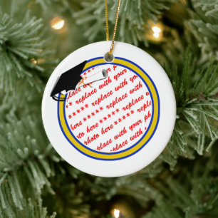 School Colours Blue & Gold Graduation Ceramic Ornament