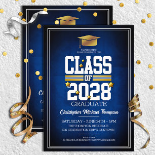 School Colours Blue Gold Graduation Party  Invitation