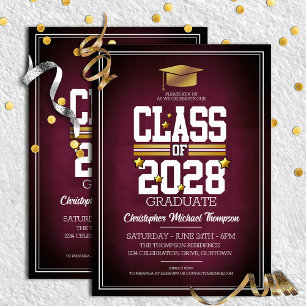 School Colours Burgundy and Gold Graduation Party  Invitation