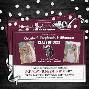 School Colours Burgundy and White Graduation Party Invitation