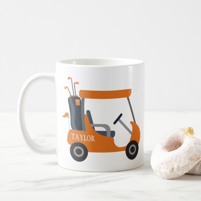 School Colours - Burnt Orange Golf Cart Coffee Mug (With Donut)