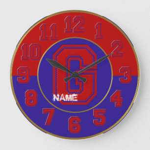 School Colours Clock, Red & Blue Letter G Large Clock