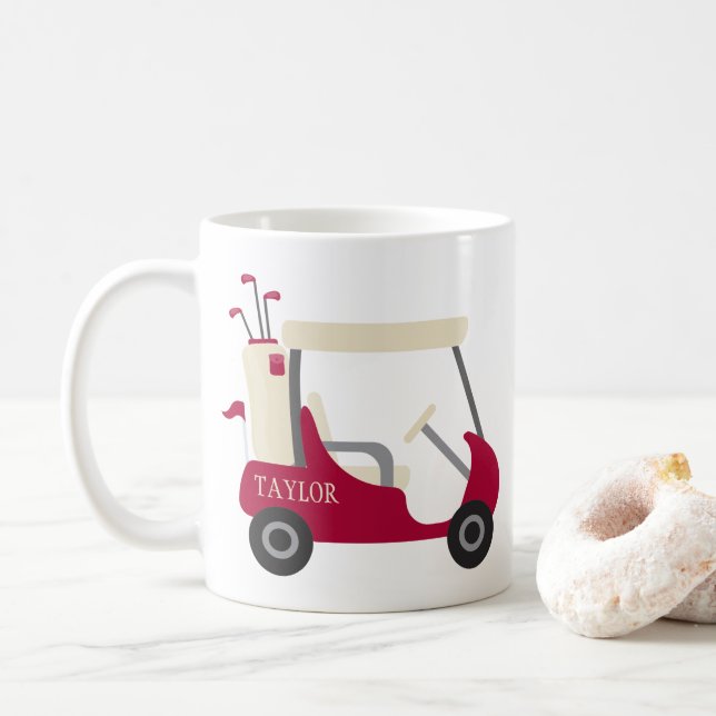School Colours - Crimson & Cream Golf Cart Coffee Mug (With Donut)