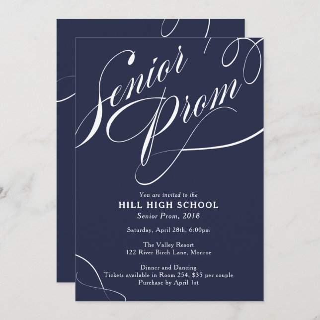 School Colours Fancy Script Prom Invitation (Front/Back)