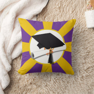 School Colours Graduation Cap w/Diploma Throw Pillow
